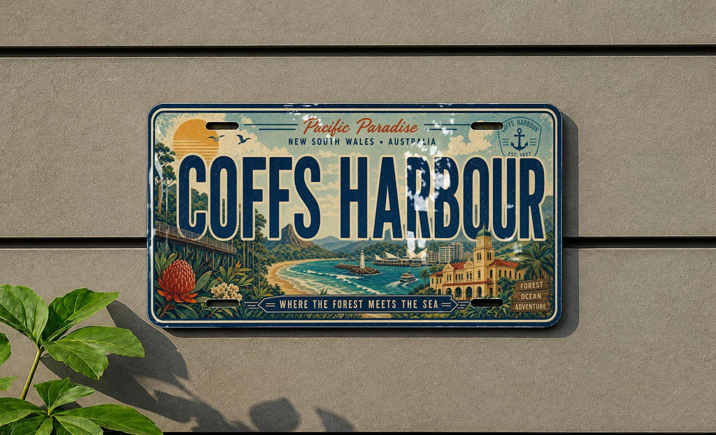 Coffs Harbour Retro Style License Plate Souvenir Car Tag Australia NSW Coastal Town Gift — photo 1
