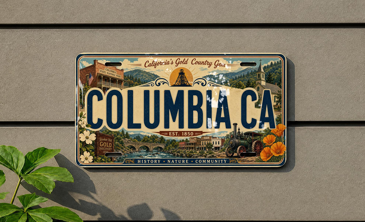 Columbia CA Retro Style License Plate, California Gold Rush Town Souvenir Tag, Historic Columbia State Park Plate — photo 3