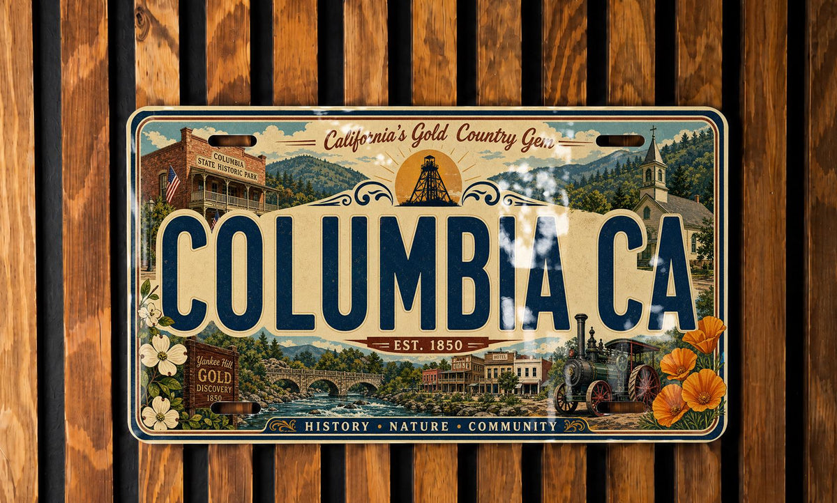 Columbia CA Retro Style License Plate, California Gold Rush Town Souvenir Tag, Historic Columbia State Park Plate — photo 4