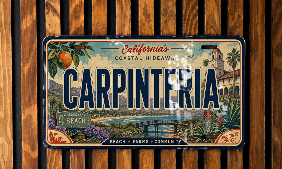 Carpinteria Retro Style License Plate, California Beach Town Souvenir Auto Tag, Coastal Travel Gift Car Plate — photo 2