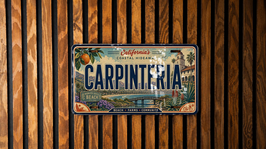 Carpinteria Retro Style License Plate, California Beach Town Souvenir Auto Tag, Coastal Travel Gift Car Plate — photo 4