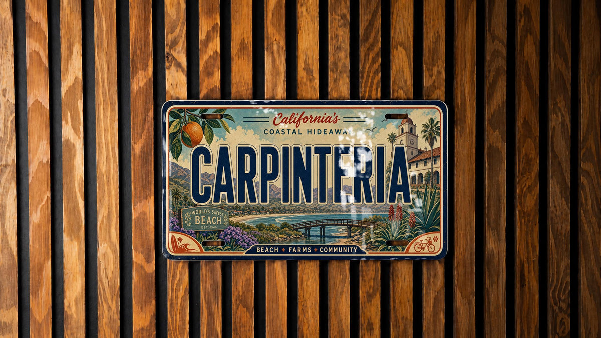 Carpinteria Retro Style License Plate, California Beach Town Souvenir Auto Tag, Coastal Travel Gift Car Plate — photo 4