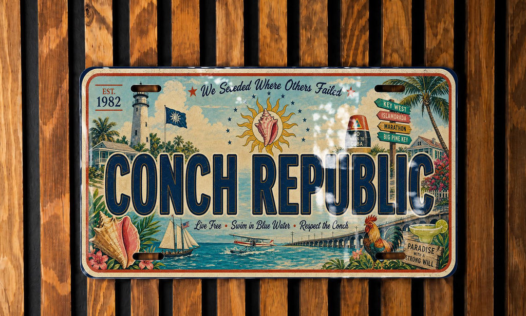 Retro Conch Republic License Plate Key West Florida Souvenir Tag Beach Island Coastal Decor Novelty Car Plate — photo 2