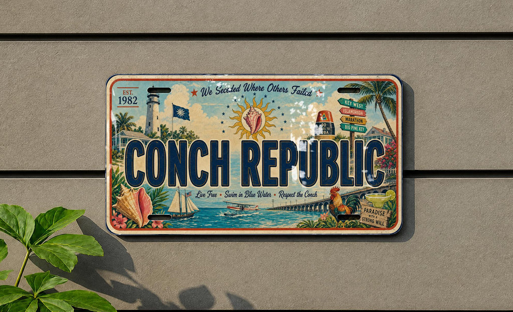 Retro Conch Republic License Plate Key West Florida Souvenir Tag Beach Island Coastal Decor Novelty Car Plate — photo 3