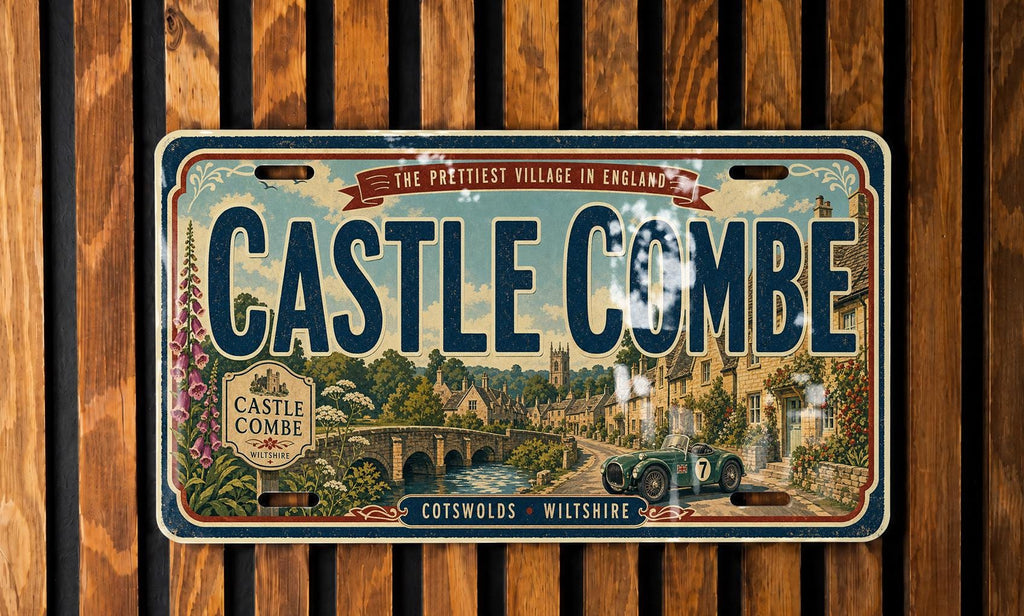 Retro Castle Combe License Plate, Castle Combe Village Souvenir Car Tag, Cotswolds England Travel Gift Plate — photo 2
