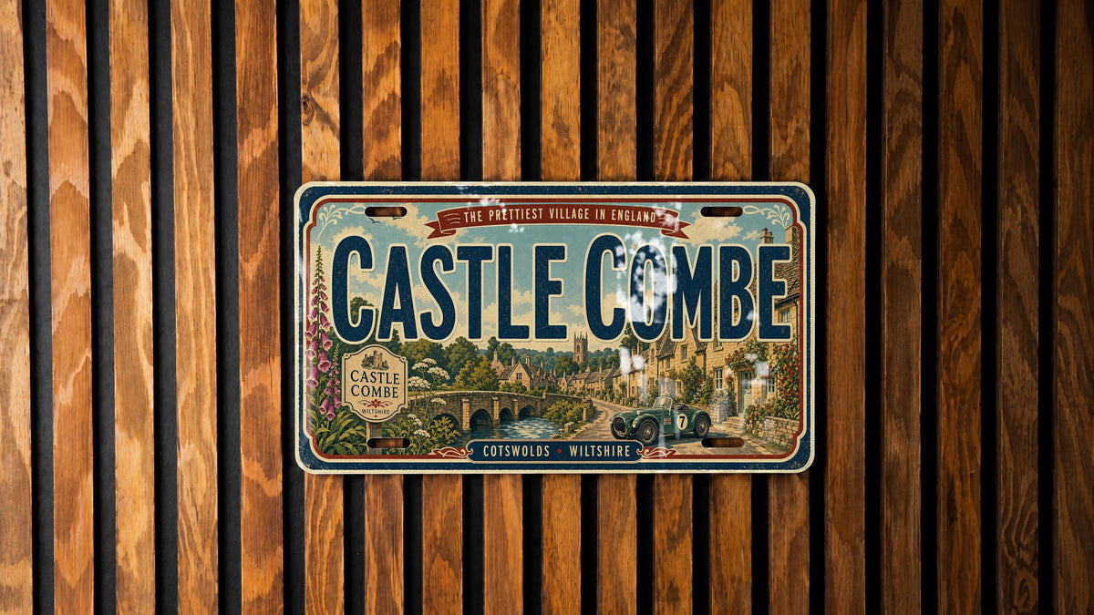 Retro Castle Combe License Plate, Castle Combe Village Souvenir Car Tag, Cotswolds England Travel Gift Plate — photo 3