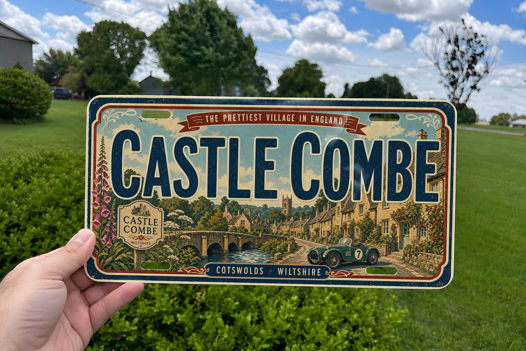 Retro Castle Combe License Plate, Castle Combe Village Souvenir Car Tag, Cotswolds England Travel Gift Plate — photo 4