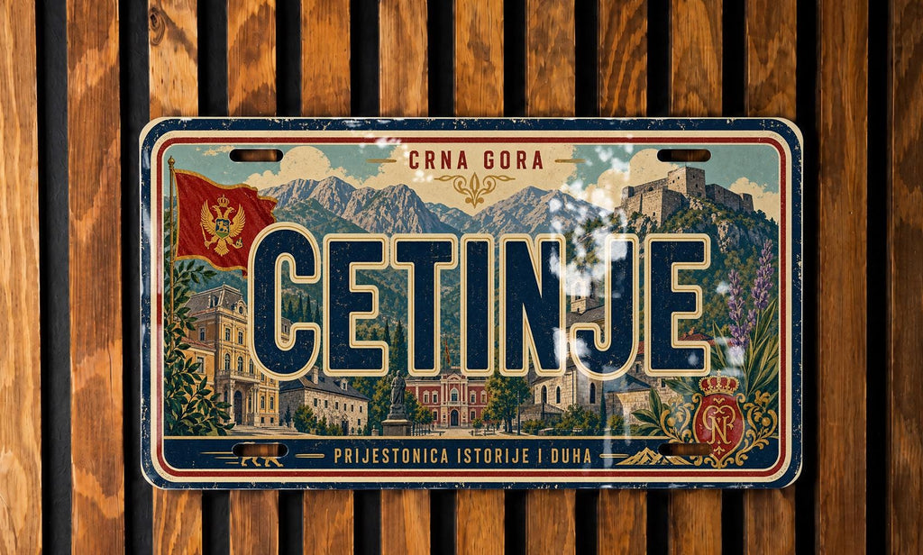 Cetinje Montenegro Retro Style License Plate Souvenir Car Tag Gift for Balkan Travel Fans — photo 1
