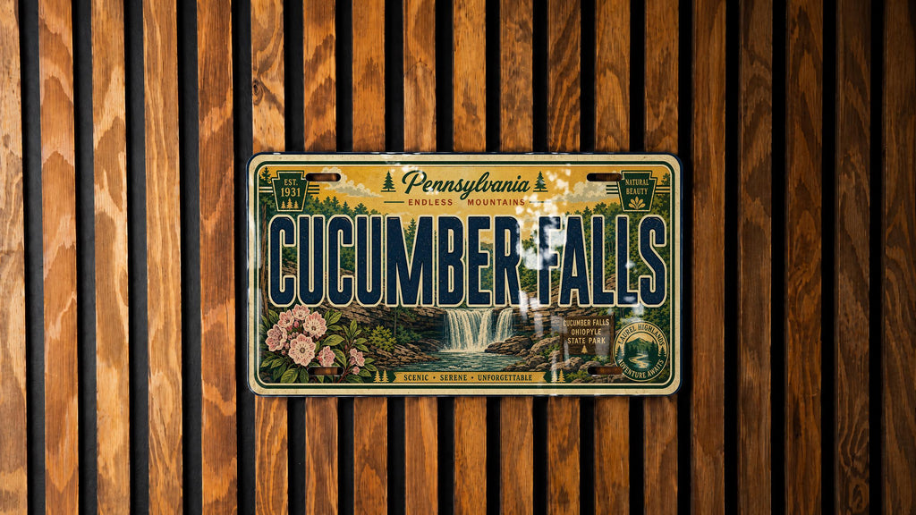 Cucumber Falls Retro Style License Plate, Ohiopyle State Park Waterfall Souvenir Tag, Pennsylvania Travel Gift — photo 2