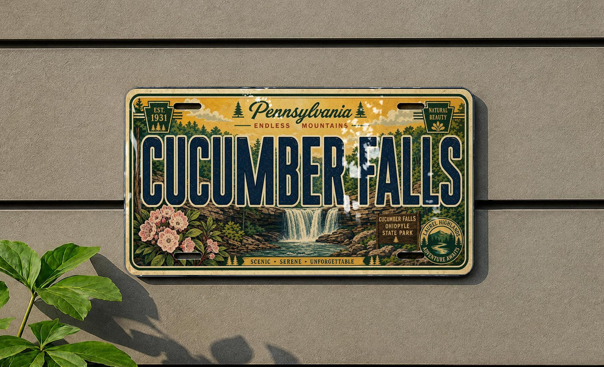 Cucumber Falls Retro Style License Plate, Ohiopyle State Park Waterfall Souvenir Tag, Pennsylvania Travel Gift — photo 3