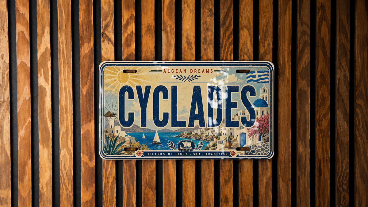 Cyclades Greek Islands Retro Style License Plate Souvenir Car Tag Cyclades Greece Travel Gift Decorative Auto Plate — photo 1