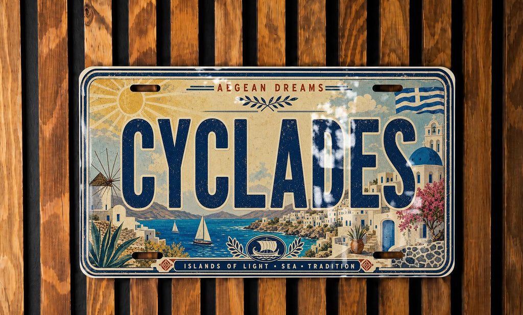 Cyclades Greek Islands Retro Style License Plate Souvenir Car Tag Cyclades Greece Travel Gift Decorative Auto Plate — photo 2