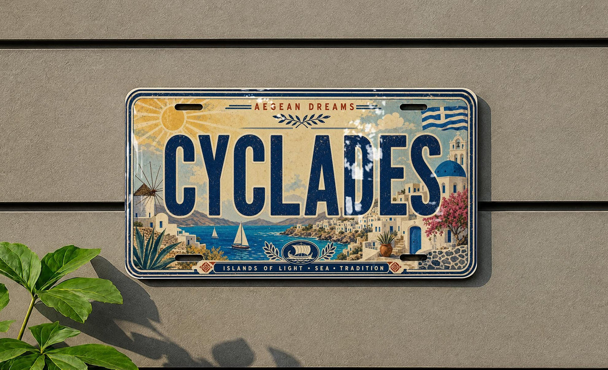 Cyclades Greek Islands Retro Style License Plate Souvenir Car Tag Cyclades Greece Travel Gift Decorative Auto Plate — photo 3
