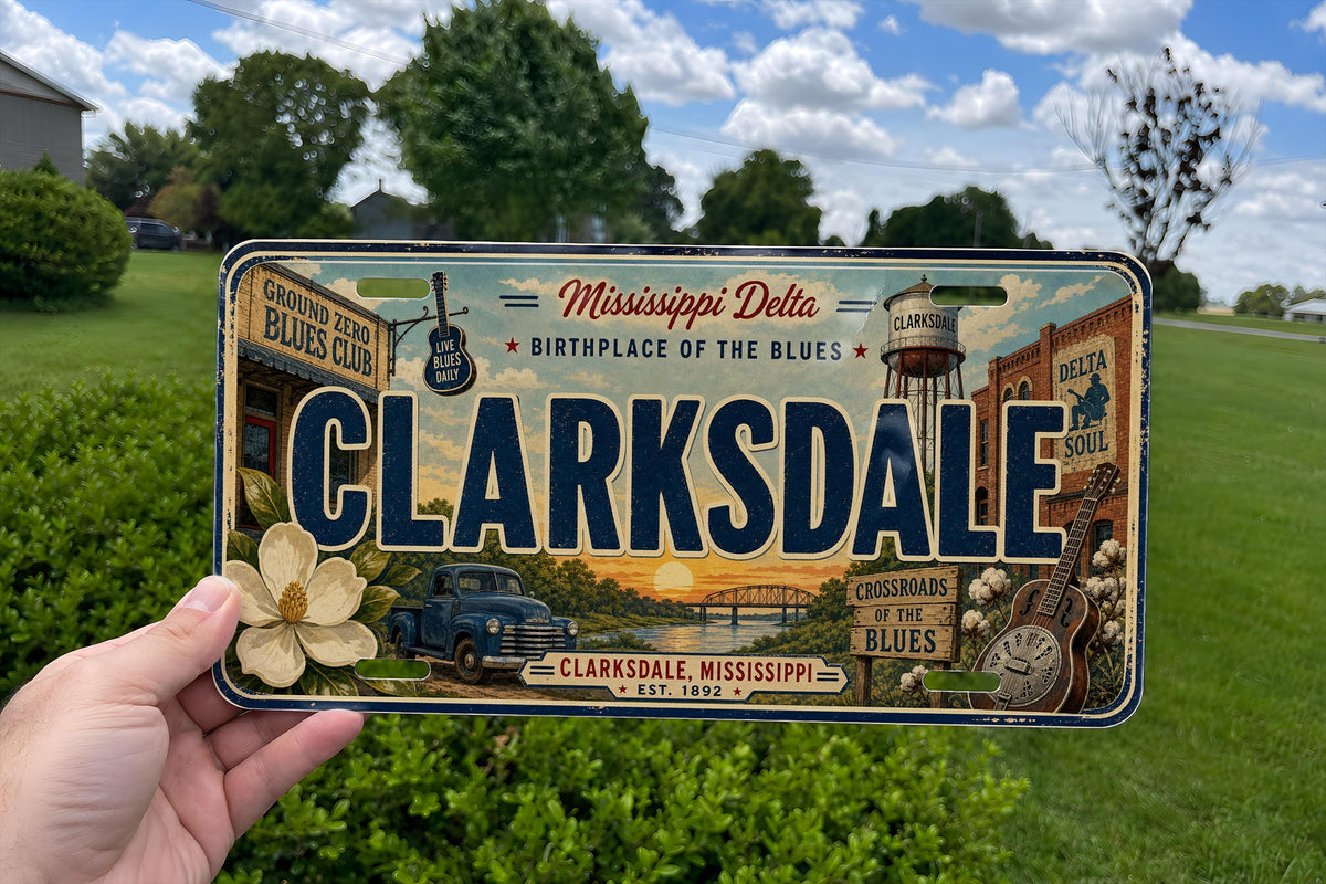 Clarksdale Retro Style License Plate, Mississippi Delta Souvenir Tag, Clarksdale MS Travel Gift, Blues Country Car Plate — photo 2