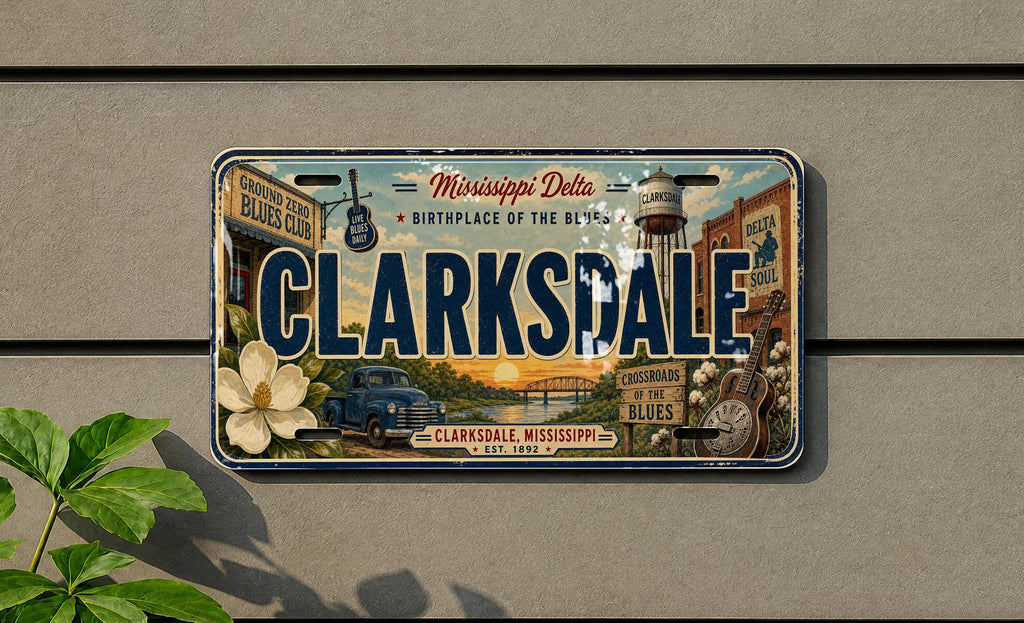 Clarksdale Retro Style License Plate, Mississippi Delta Souvenir Tag, Clarksdale MS Travel Gift, Blues Country Car Plate — photo 3