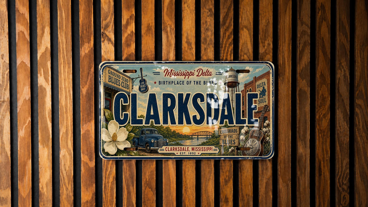 Clarksdale Retro Style License Plate, Mississippi Delta Souvenir Tag, Clarksdale MS Travel Gift, Blues Country Car Plate — photo 4
