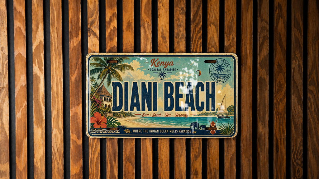 Diani Beach Kenya Retro Style License Plate Souvenir Car Tag Coastal Beach Destination Decor Gift — photo 1