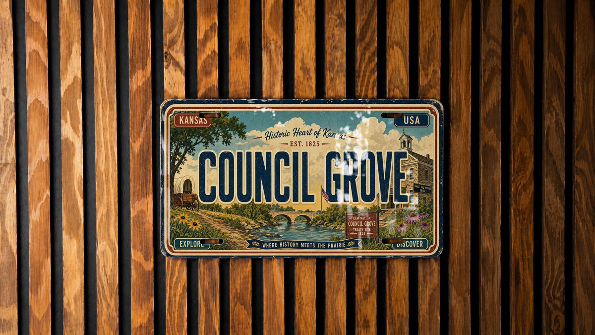 Retro Council Grove License Plate Sign, Kansas Souvenir Auto Tag, Council Grove KS Travel Gift, Vintage Road Trip Decor — photo 1