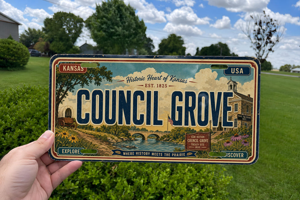 Retro Council Grove License Plate Sign, Kansas Souvenir Auto Tag, Council Grove KS Travel Gift, Vintage Road Trip Decor — photo 2