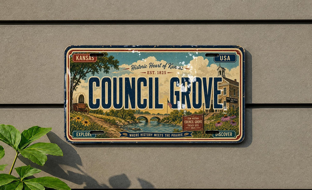 Retro Council Grove License Plate Sign, Kansas Souvenir Auto Tag, Council Grove KS Travel Gift, Vintage Road Trip Decor — photo 3