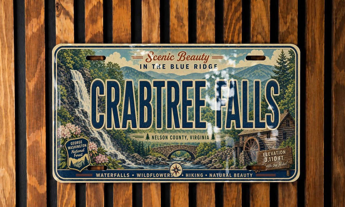 Retro Crabtree Falls License Plate Souvenir, Crabtree Falls Virginia Scenic Travel Tag, Waterfall Landmark Plate — photo 1