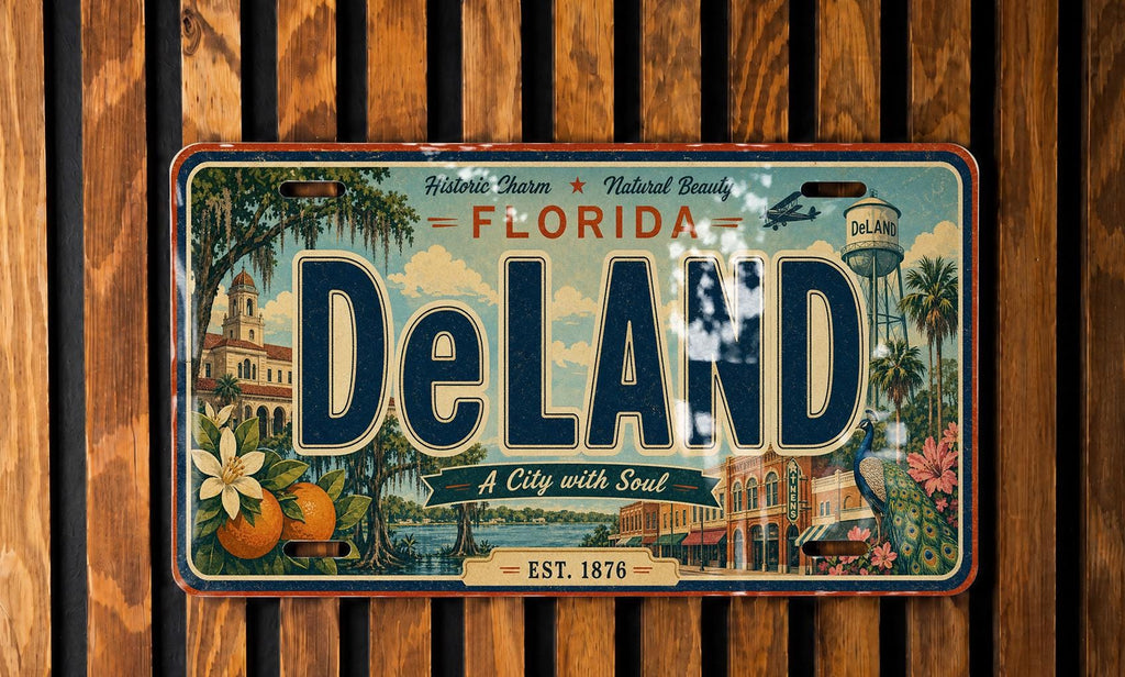 DeLand Florida Retro Style License Plate, DeLand FL Souvenir Tag, Volusia County Gift, Florida Road Trip Keepsake Plate — photo 4