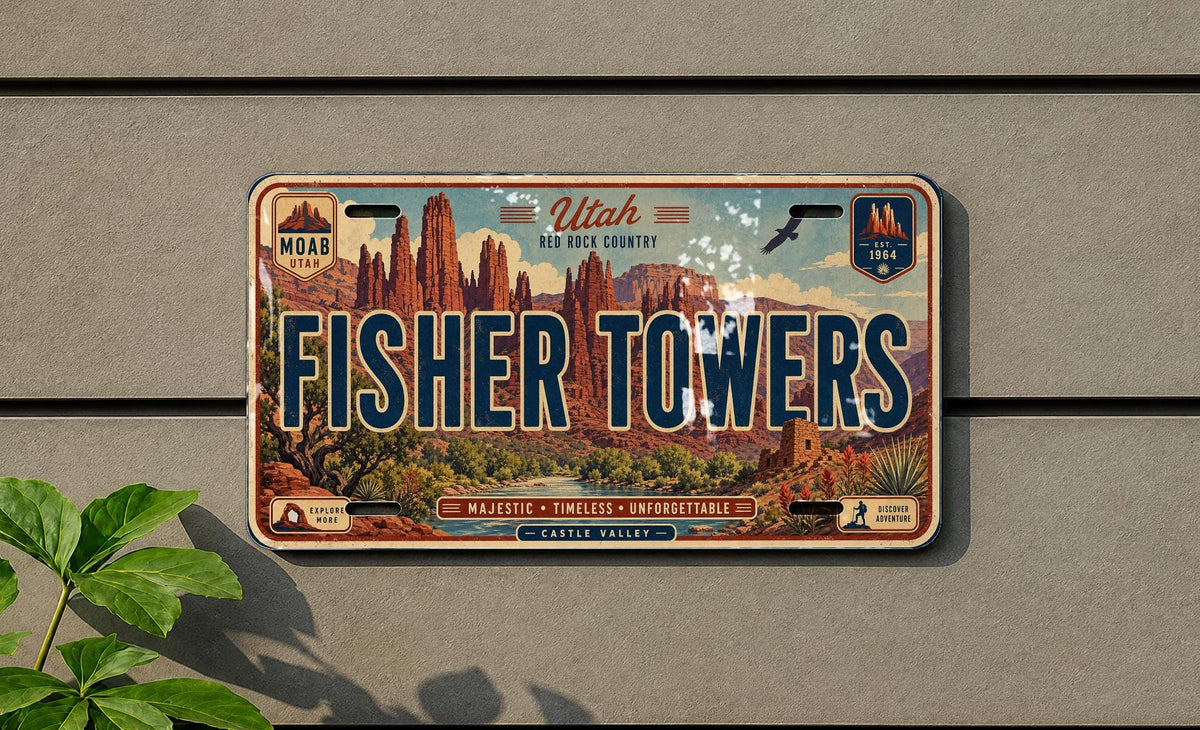Fisher Towers Utah Retro Style License Plate, Moab Desert Rock Formation Souvenir Tag, Southwest Travel Gift — photo 3