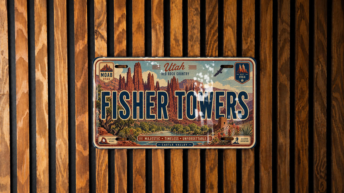 Fisher Towers Utah Retro Style License Plate, Moab Desert Rock Formation Souvenir Tag, Southwest Travel Gift — photo 4