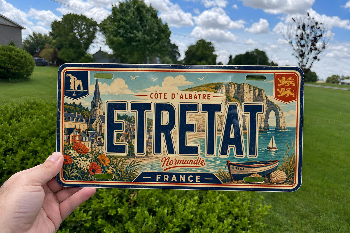Étretat France Retro Style License Plate, Normandy Coastal Cliffs & Sea Landmark Souvenir Car Tag Decor — photo 3