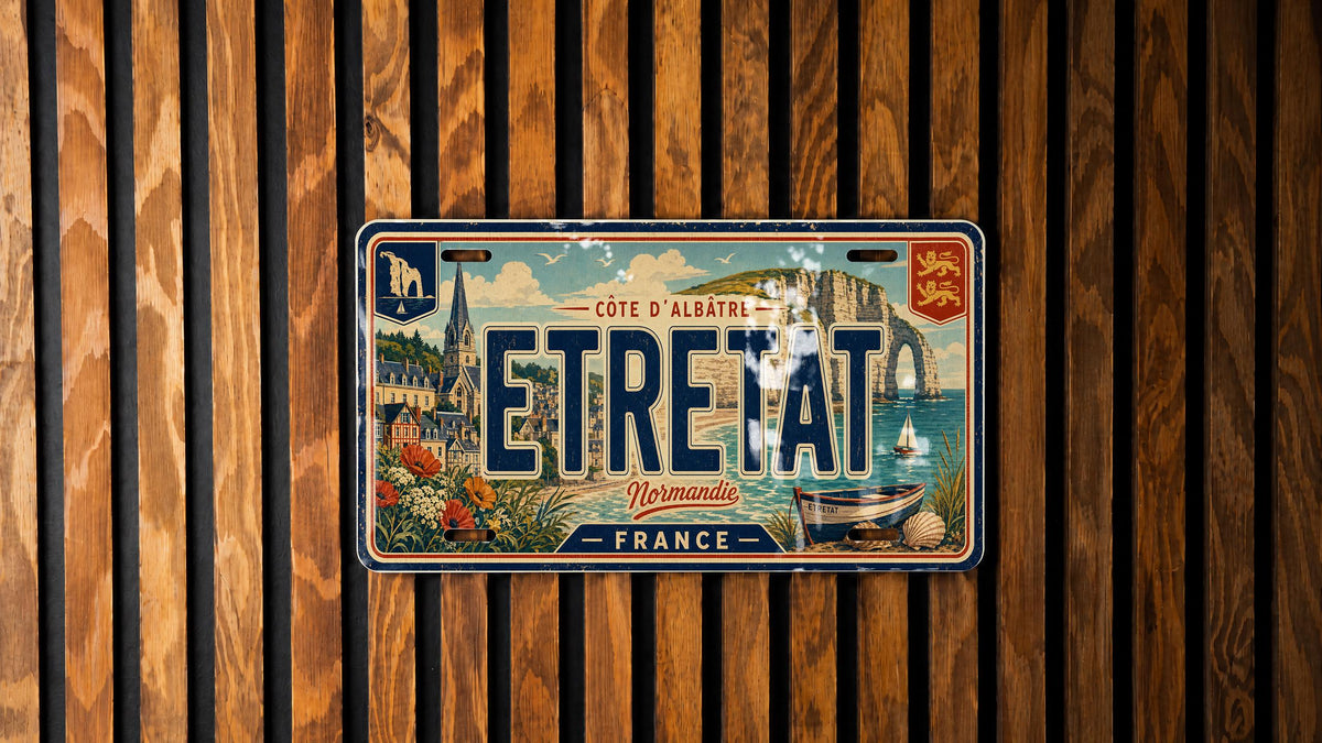 Étretat France Retro Style License Plate, Normandy Coastal Cliffs & Sea Landmark Souvenir Car Tag Decor — photo 4