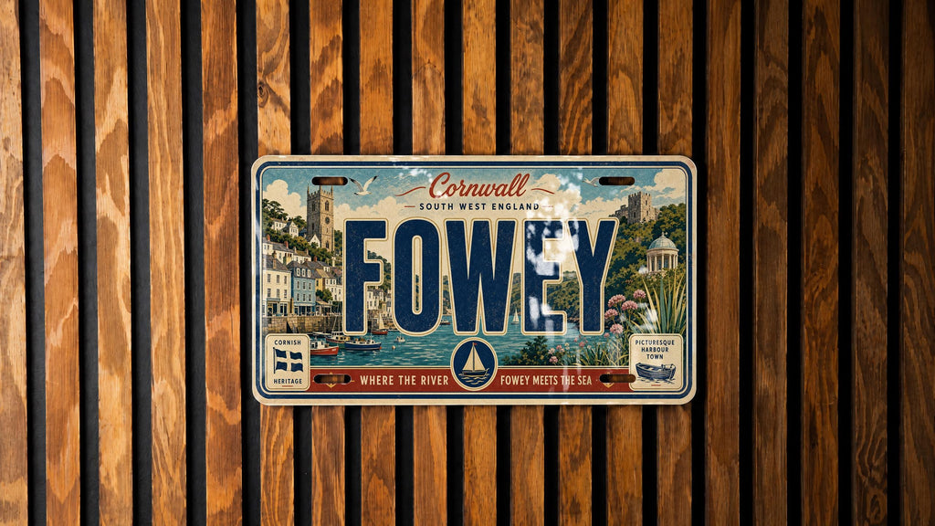 Fowey Retro Style License Plate, Fowey Cornwall Souvenir Car Tag, Coastal Town Name Plate, UK Travel Gift — photo 2
