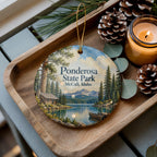 Ponderosa State Park Ceramic Ornament, McCall Idaho Lake and Cabin Illustration — photo 1