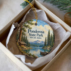 Ponderosa State Park Ceramic Ornament, McCall Idaho Lake and Cabin Illustration — photo 2