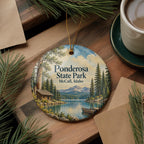 Ponderosa State Park Ceramic Ornament, McCall Idaho Lake and Cabin Illustration — photo 5