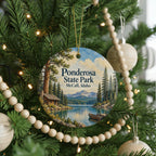 Ponderosa State Park Ceramic Ornament, McCall Idaho Lake and Cabin Illustration — photo 6