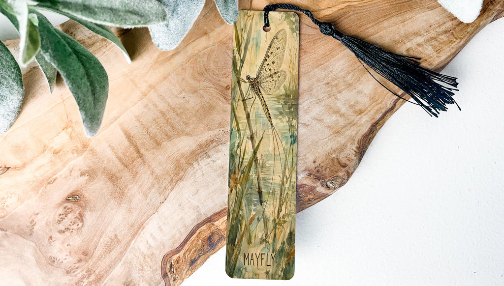 Mayfly Metal Bookmark with Riverside Illustration, Gift for Nature Lovers — photo 2