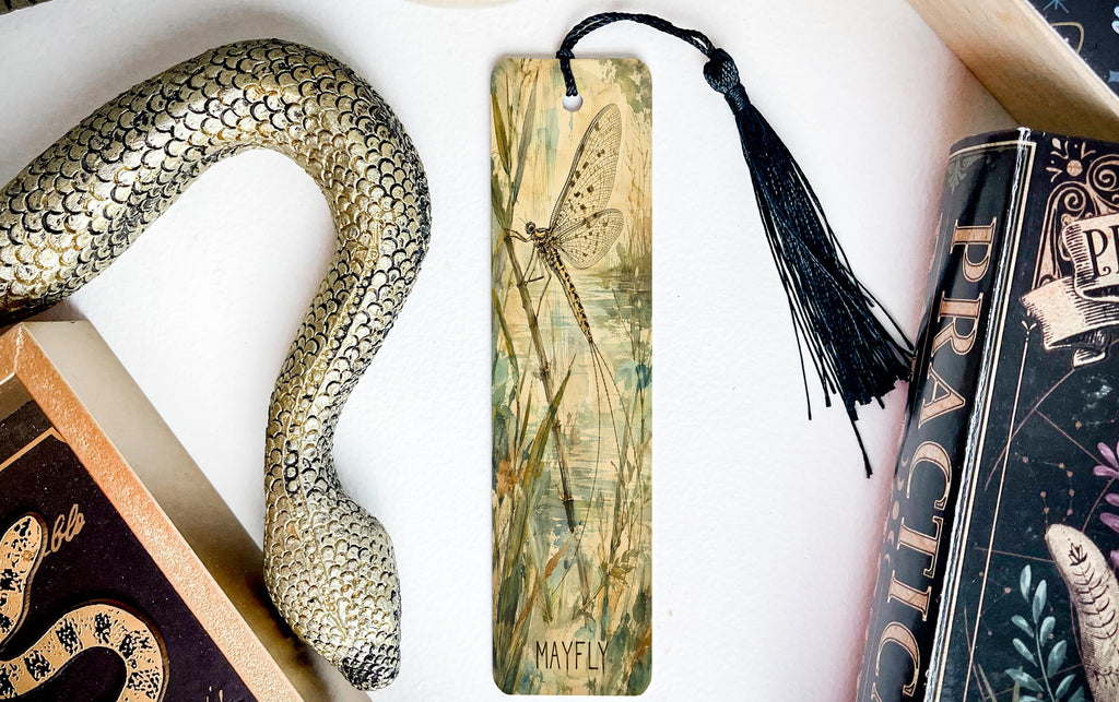 Mayfly Metal Bookmark with Riverside Illustration, Gift for Nature Lovers — photo 3