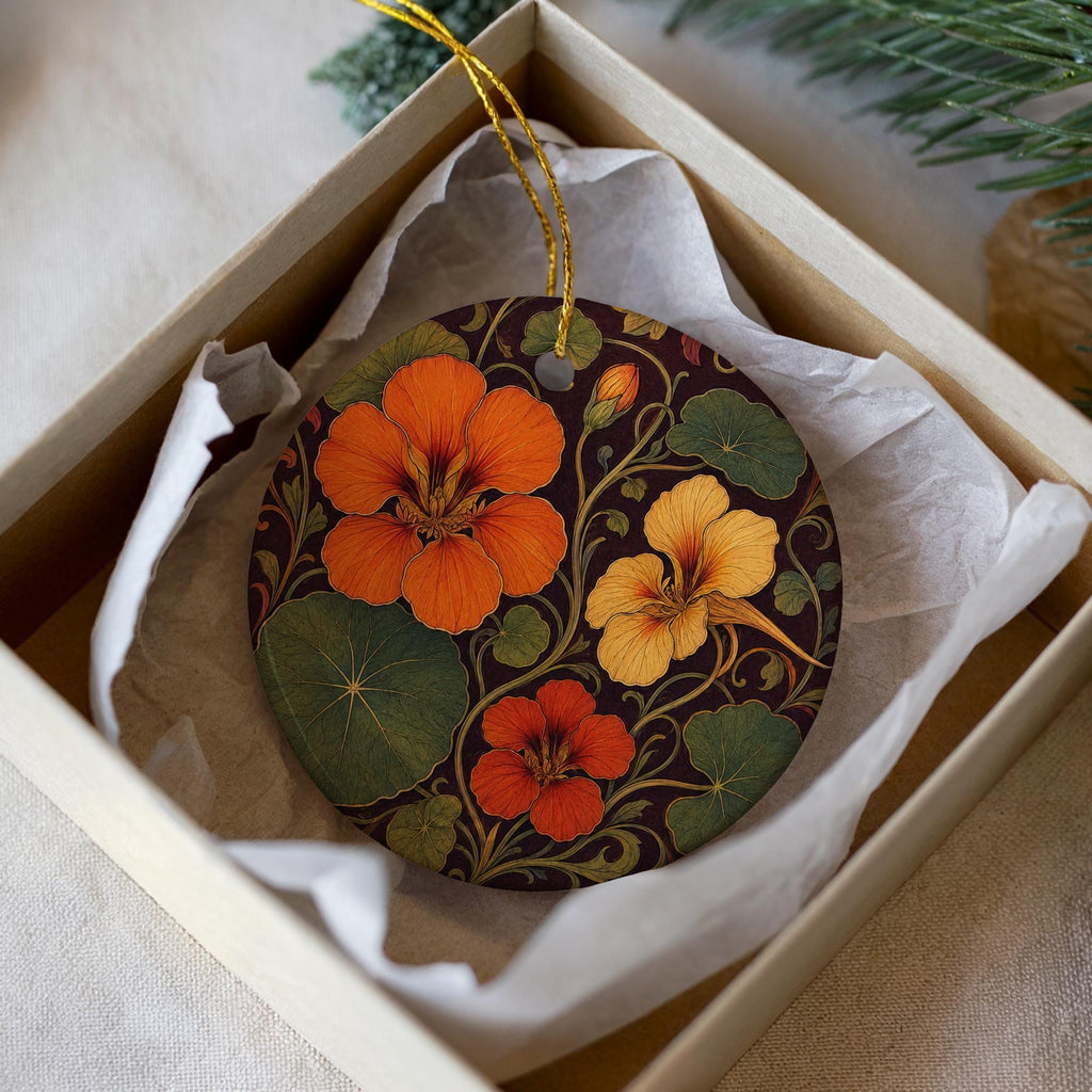 Nasturtium Ceramic Ornament, Art Nouveau Flowers and Leaves, Gardener Gift — photo 2