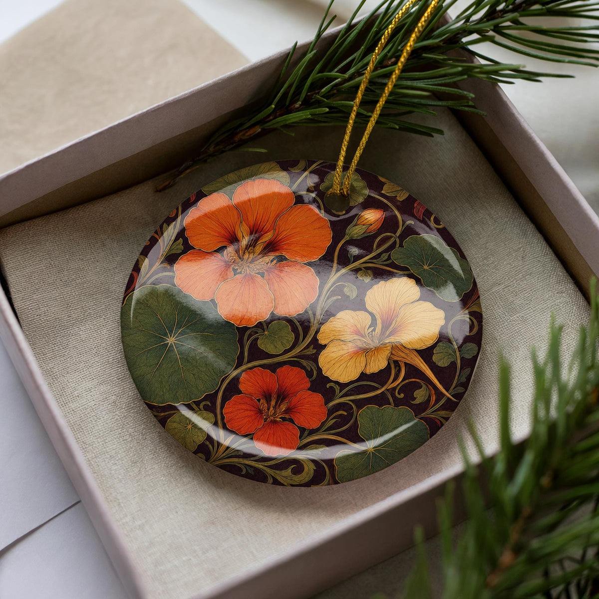 Nasturtium Ceramic Ornament, Art Nouveau Flowers and Leaves, Gardener Gift — photo 3
