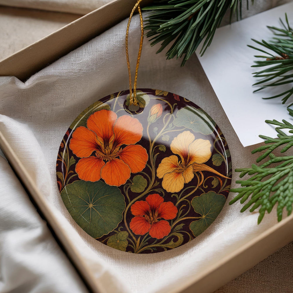 Nasturtium Ceramic Ornament, Art Nouveau Flowers and Leaves, Gardener Gift — photo 4