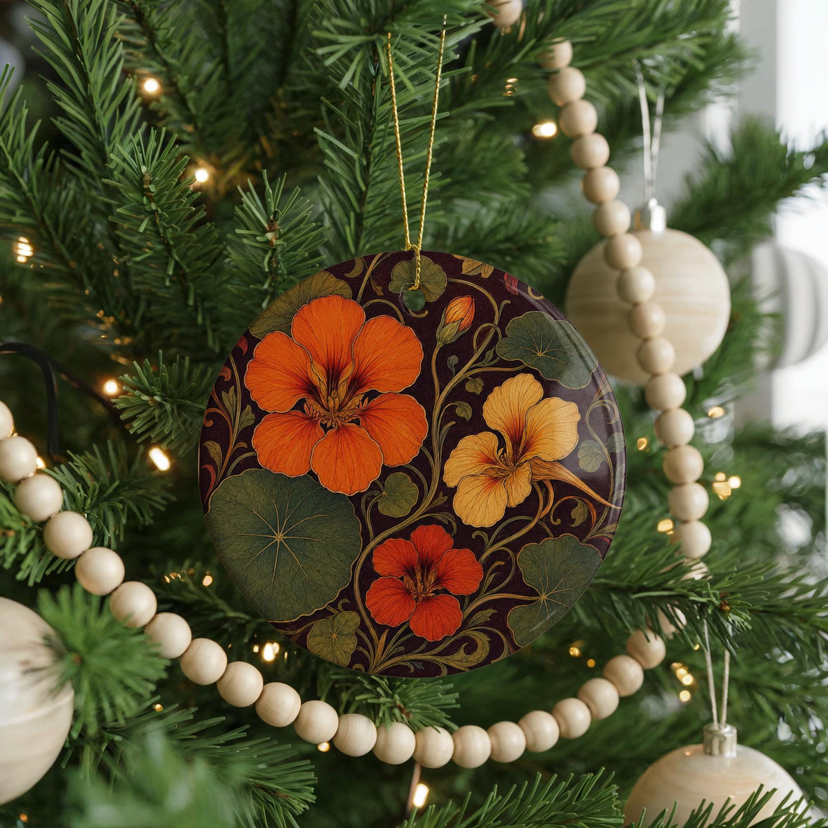 Nasturtium Ceramic Ornament, Art Nouveau Flowers and Leaves, Gardener Gift — photo 6