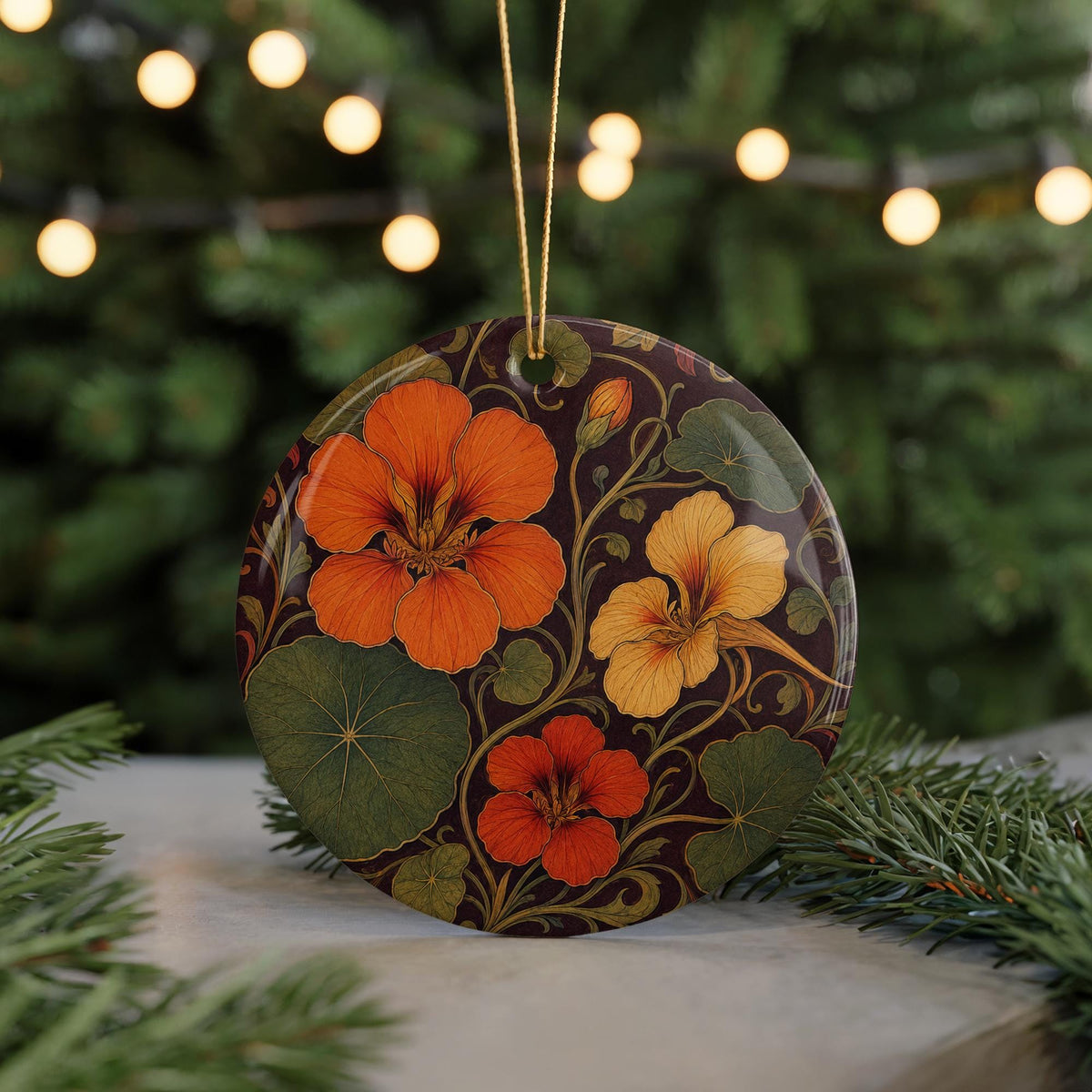 Nasturtium Ceramic Ornament, Art Nouveau Flowers and Leaves, Gardener Gift — photo 7