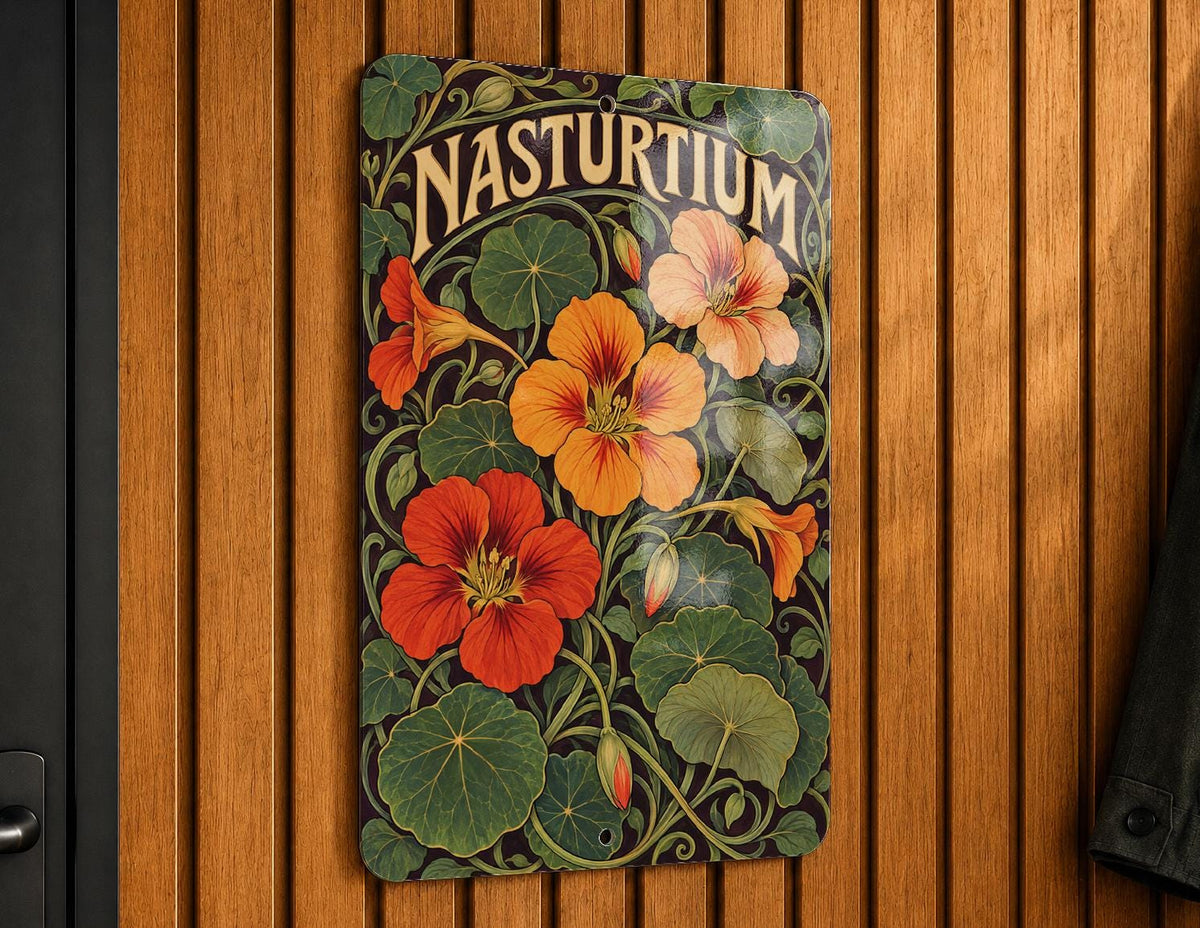 Flowering Nasturtium Metal Sign, Art Nouveau Botanical Wall Decor for Garden Lovers — photo 6