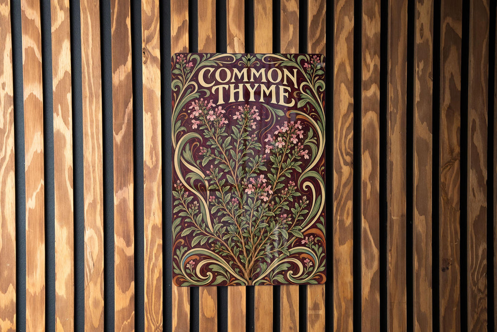 Common Thyme Metal Sign, Flowering Herb Wall Art, Art Nouveau Kitchen Decor — photo 1