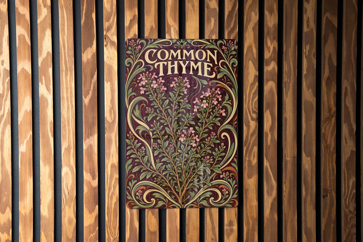 Common Thyme Metal Sign, Flowering Herb Wall Art, Art Nouveau Kitchen Decor — photo 1
