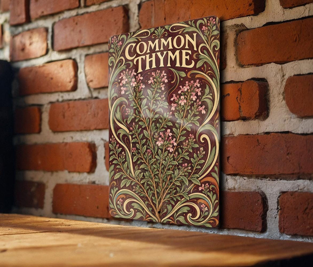 Common Thyme Metal Sign, Flowering Herb Wall Art, Art Nouveau Kitchen Decor — photo 2