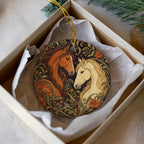 Two Horses Ceramic Ornament with Wildflowers, Art Nouveau Equestrian Gift — photo 2