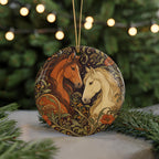 Two Horses Ceramic Ornament with Wildflowers, Art Nouveau Equestrian Gift — photo 7
