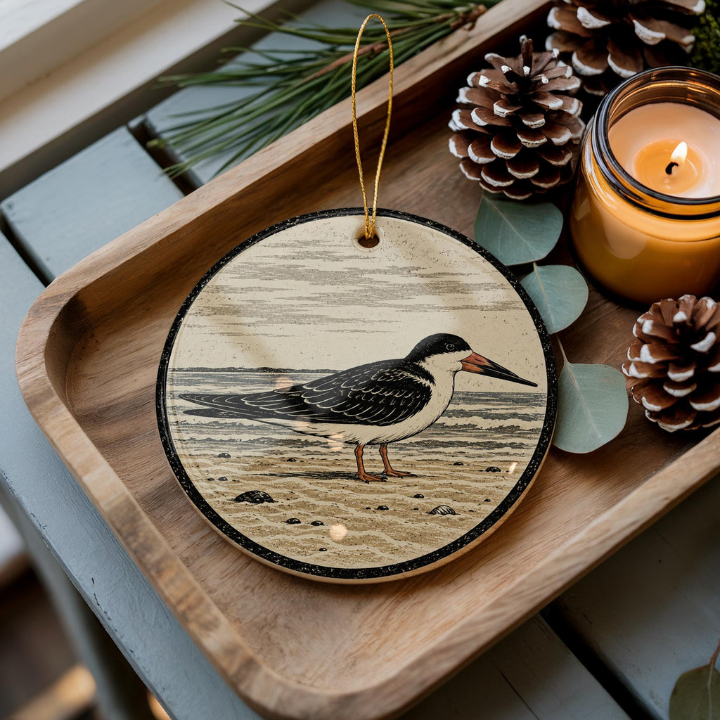 Black Skimmer Ceramic Ornament, Sandbar Bird Scene, Birdwatcher Gift — photo 1