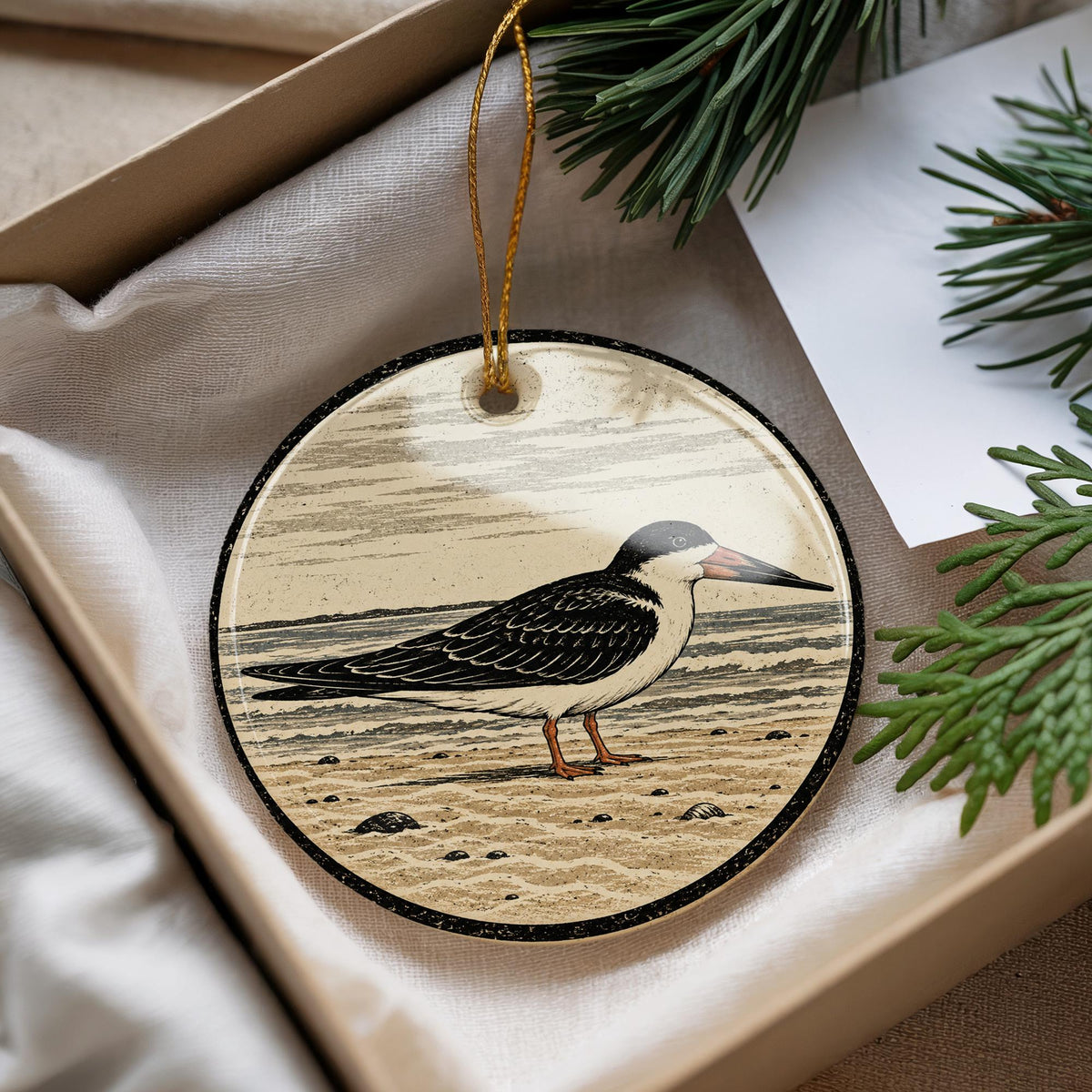 Black Skimmer Ceramic Ornament, Sandbar Bird Scene, Birdwatcher Gift — photo 4